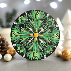 Zöld arany karácsonyi mandala hűtőmágnes (13,5 cm)  Ünnepi, kézzel festett dísz, Karácsony, Karácsonyi lakásdekoráció, Karácsonyi lakásdíszek, Festett tárgyak, MESKA