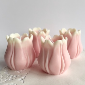 Kézműves szójaviasz tulipán gyertya válogatás (4 db) díszdobozban - Babarózsaszín - Meska.hu