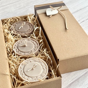 Kézműves szójaviasz gyertya válogatás (3 db) díszdobozban  Barna árnyalatok - otthon & életmód - gyertya, illat, aroma - gyertya - Meska.hu