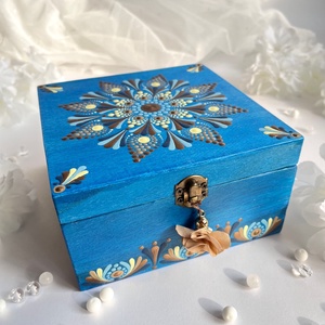 Mandala mintával festett kék fadoboz - teásdoboz - teafiltertartó, Otthon & Életmód, Tárolás & Rendszerezés, Doboz, Famegmunkálás, Festett tárgyak, MESKA