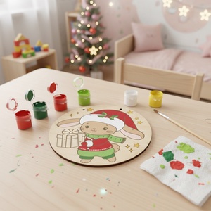 Nyuszi ajándéka - DIY festő szett számok szerint - Karácsonyi ajtódísz (20 cm) - diy (csináld magad) - egységcsomag - Meska.hu