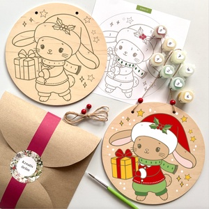 Nyuszi ajándéka - DIY festő szett számok szerint - Karácsonyi ajtódísz (20 cm) - Meska.hu