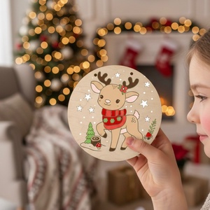 DIY alkotóbox gyerekeknek  Piros pulcsis őzike karácsonyi ajtódísz (20 cm) - diy (csináld magad) - egységcsomag - Meska.hu