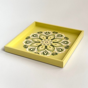 Lime sárga mandala dísztálca � kézzel festett fa dekoráció 30�30 cm - otthon & életmód - konyhafelszerelés, tálalás - tálalás - tálca - Meska.hu