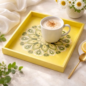 Lime sárga mandala dísztálca � kézzel festett fa dekoráció 30�30 cm - Meska.hu