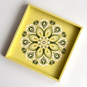 Lime sárga mandala dísztálca � kézzel festett fa dekoráció 30�30 cm - otthon & életmód - konyhafelszerelés, tálalás - tálalás - tálca - Meska.hu