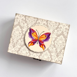 Lila pillangós fa teásdoboz � 6 rekeszes kézzel díszített teafilter tartó - otthon & életmód - konyhafelszerelés, tálalás - konyhai tárolás - tea & kávé tárolás - Meska.hu