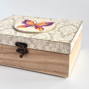 Lila pillangós fa teásdoboz � 6 rekeszes kézzel díszített teafilter tartó - otthon & életmód - konyhafelszerelés, tálalás - konyhai tárolás - tea & kávé tárolás - Meska.hu