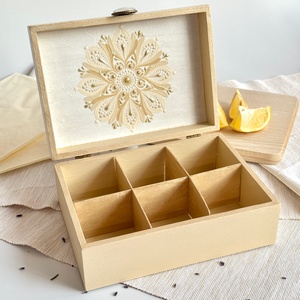 6 rekeszes mandala teásdoboz pezsgő színben - otthon & életmód - konyhafelszerelés, tálalás - konyhai tárolás - tea & kávé tárolás - Meska.hu