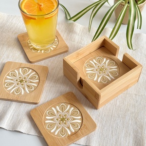 Arany-bézs mandala bambusz poháralátét szett � 6 db - Meska.hu