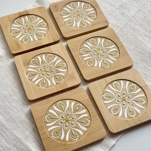 Arany-bézs mandala bambusz poháralátét szett � 6 db - otthon & életmód - konyhafelszerelés, tálalás - tálalás - tányér- és poháralátét - Meska.hu