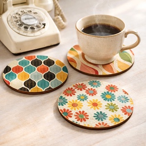 Fa poháralátét retro mintákkal � többféle design, Otthon & Életmód, Konyhafelszerelés, tálalás, Tálalás, Tányér- és poháralátét, Decoupage, transzfer és szalvétatechnika, MESKA