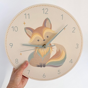 Kézzel festett rókás falióra gyerekszobába � 30 cm - otthon & életmód - dekoráció - fali és függő dekoráció - falióra & óra - Meska.hu