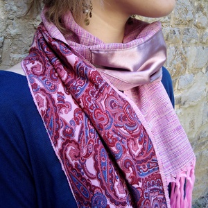Lila selyem sál patchwork rojtos kendő -  - Meska.hu