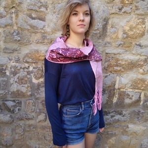 Lila selyem sál patchwork rojtos kendő -  - Meska.hu