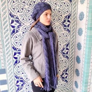 Dotta sapka sál szett - farmerkék puha meleg fonalból - kézzel kötött vastag gyapjús fonalból - Meska.hu