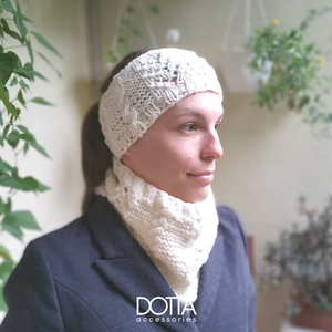 Chiara fejpánt csipkemintával - puha meleg gyapjú fonalból fülmelegítő kézzel kötve - női fülpánt, Ruha & Divat, Sál, Sapka, Kendő, Fejpánt, Kötés, Horgolás, MESKA