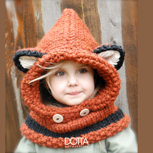Baba rókasapka - állatos sapka sál szett - vastag meleg puha gyapjús fonalból - füles űrhajós kapucni balaklava, Otthon & Életmód, Dekoráció, Halloween, Halloweeni jelmez és kiegészítők, Kötés, Horgolás, MESKA