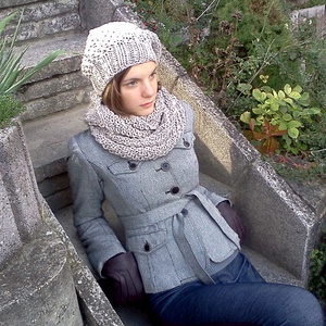 Női gyapjús téli szett - kézzel kötött szürke meleg sapka sál körsál - vastag meleg puha fonal - ruha & divat - sál, sapka, kendő - sapka & sál szett - Meska.hu