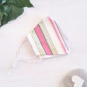 Csíkos maszk - 2 rétegű szájmaszk - csíkos rózsaszín arcmaszk - 100% pamut vászonból - Meska.hu