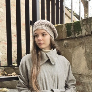 Svájci barett sapka - francia beret vastag gyapjús fonalból - szürke téli slouchy sapi - Meska.hu