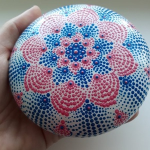 Kék és rózsaszín csoda - pontozott mandala festés - otthon & életmód - dekoráció - dísztárgy - Meska.hu
