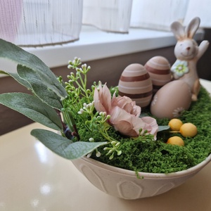 Húsvéti asztaldísz nyuszival � pasztell tavaszi dekoráció, kézzel készített húsvéti lakásdekor - Meska.hu