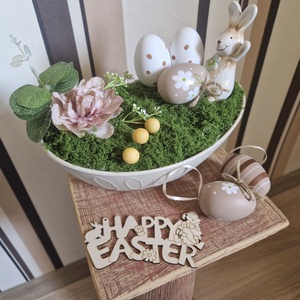 Húsvéti asztaldísz nyuszival � pasztell tavaszi dekoráció, kézzel készített húsvéti lakásdekor - Meska.hu