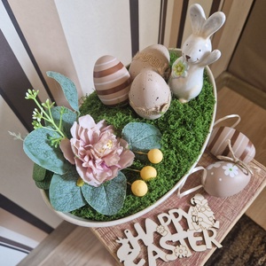 Húsvéti asztaldísz nyuszival � pasztell tavaszi dekoráció, kézzel készített húsvéti lakásdekor - Meska.hu