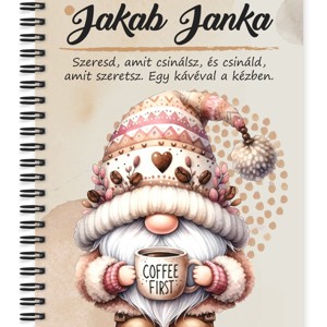 Személyre szabható kávés manó - Előbb a kávét mintás A5-ös füzet, Otthon & Életmód, Papír, írószer, Jegyzetfüzet & Napló, , MESKA