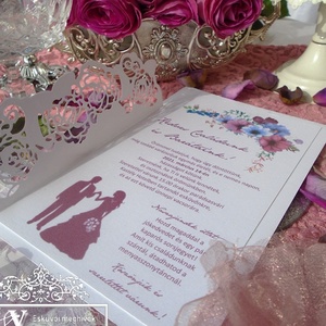 Esküvői meghívó gyöngyös organza virággal - esküvő - meghívó & kártya - meghívó - Meska.hu