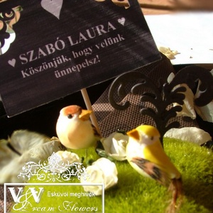 Esküvői ültetőkártya mohával kismadarakkal madarak szigete erdei és greenery esküvőre - esküvő - meghívó & kártya - ültetési rend - Meska.hu