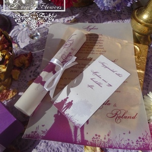 Dobozos esküvői meghívó pausz tekercs dombormintás lila díszdobozban bross dísszel - esküvő - meghívó & kártya - meghívó - Meska.hu