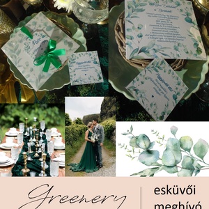 Greenery esküvői meghívó pauszpapír borítással nászajándék ötlet kártyával - esküvő - meghívó & kártya - meghívó - Meska.hu