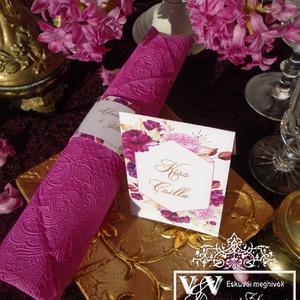 Esküvői ültetőkártya magenta rózsákkal geometriai mintával - esküvő - meghívó & kártya - ültetési rend - Meska.hu