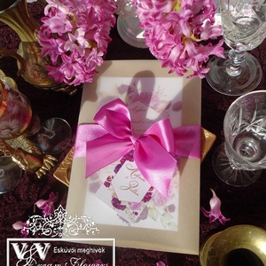 Esküvői meghvó ciklámen pink rózsákkal es arany csillámos háttérrel - esküvő - meghívó & kártya - meghívó - Meska.hu