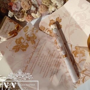 Kémcsöves esküvői meghívó dísztokban barack arany  - esküvő - meghívó & kártya - meghívó - Meska.hu