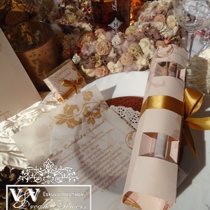 Kémcsöves esküvői meghívó dísztokban barack arany  - esküvő - meghívó & kártya - meghívó - Meska.hu