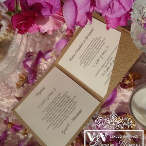 Csipkés esküvői meghívó natur és csillogó ekrü kartonból  - esküvő - meghívó & kártya - meghívó - Meska.hu