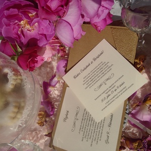 Csipkés esküvői meghívó natur és csillogó ekrü kartonból  - esküvő - meghívó & kártya - meghívó - Meska.hu