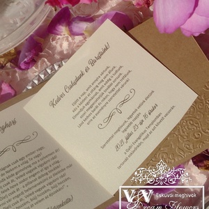 Csipkés esküvői meghívó natur és csillogó ekrü kartonból  - esküvő - meghívó & kártya - meghívó - Meska.hu