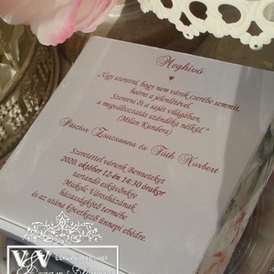 Esküvői meghívó belga bonbonnal díszdobozban rózsás szives - esküvő - meghívó & kártya - meghívó - Meska.hu