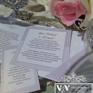 Csipkés esküvői meghívó csíkos lila grafikával és lila masnival nászajándék  ötlet kártyával - esküvő - meghívó & kártya - meghívó - Meska.hu