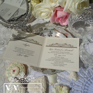 Csipkés esküvői meghívó barack barna és ekrü színben neobarokk stílusban - esküvő - meghívó & kártya - meghívó - Meska.hu