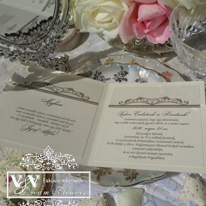 Csipkés esküvői meghívó barack barna és ekrü színben neobarokk stílusban - esküvő - meghívó & kártya - meghívó - Meska.hu