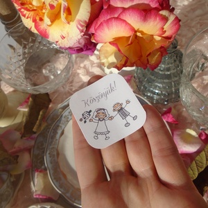 Esküvői köszönőajándékra öntapadós címke vidám pálcikaemberekkel - esküvő - emlék & ajándék - köszönőajándék - Meska.hu