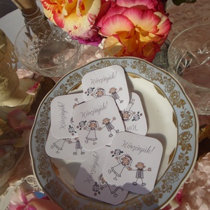 Esküvői köszönőajándékra öntapadós címke vidám pálcikaemberekkel - esküvő - emlék & ajándék - köszönőajándék - Meska.hu