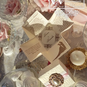 Dobozos esküvői meghívó barokk stílusban ekrü színben - esküvő - meghívó & kártya - meghívó - Meska.hu