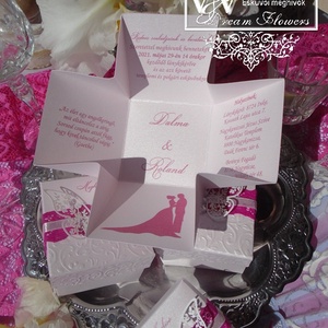 Dobozos esküvői meghívó pillangóval, pink csipkével és strasszokkal - esküvő - meghívó & kártya - meghívó - Meska.hu
