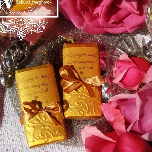 Csokoládé köszönőajándék arany domborított mintás díszpapírral arany szalaggal 8x4 cm - esküvő - emlék & ajándék - köszönőajándék - Meska.hu